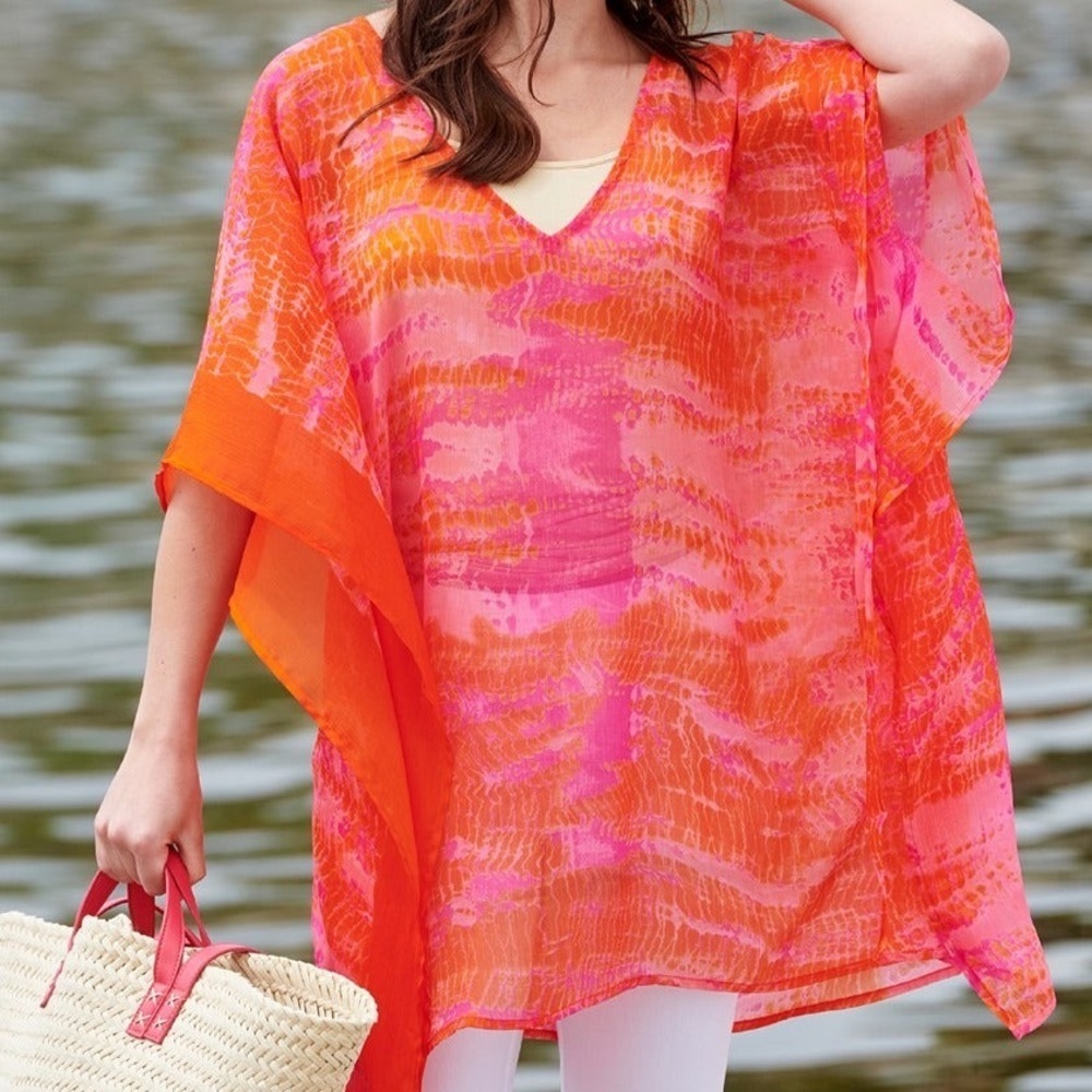 Charlie Paige Pink Orange Tie Dye Snake Print Swim Cover Poncho S/M P/M - Picture 2 of 8